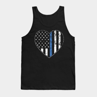 Thin Blue Line Distressed American Flag Heart Tank Top